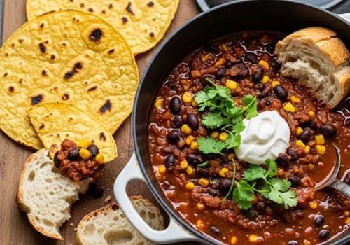 chili-haricots-mais-tortillas-pain
